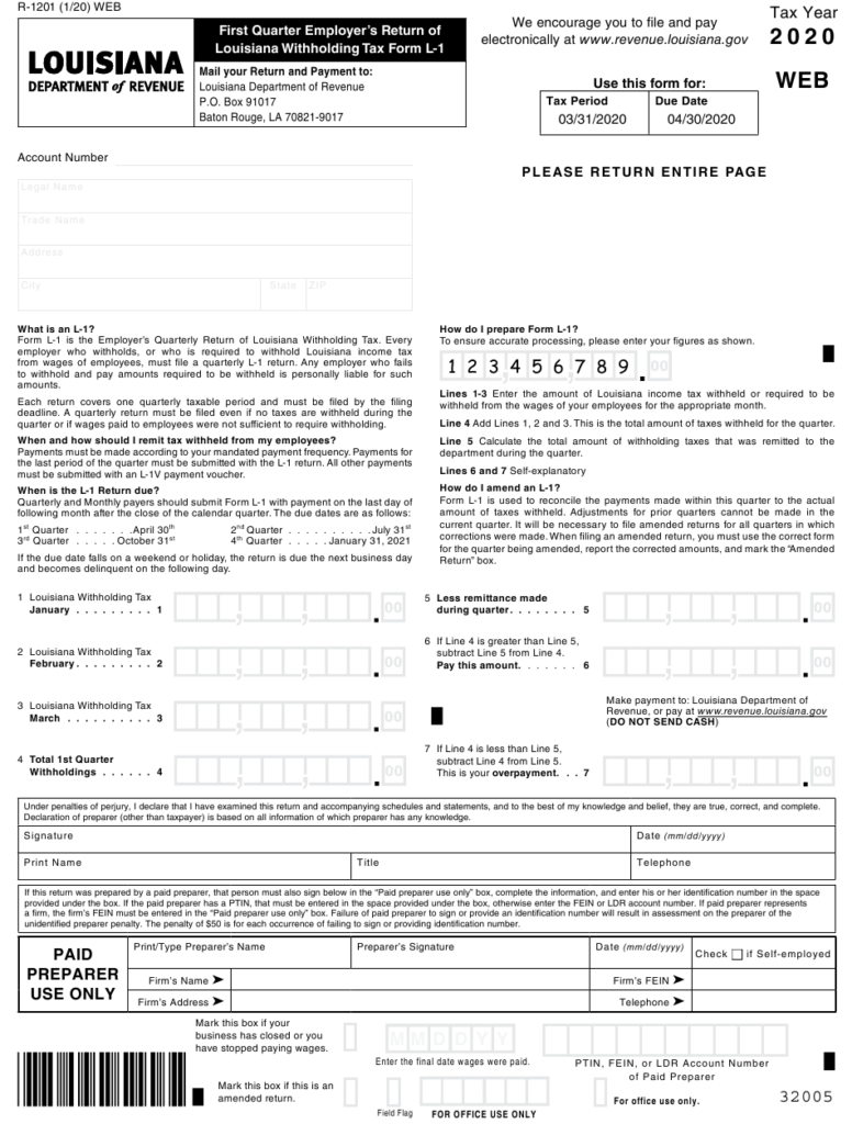 Form L 1 R 1201 Download Fillable PDF Or Fill Online First Quarter 