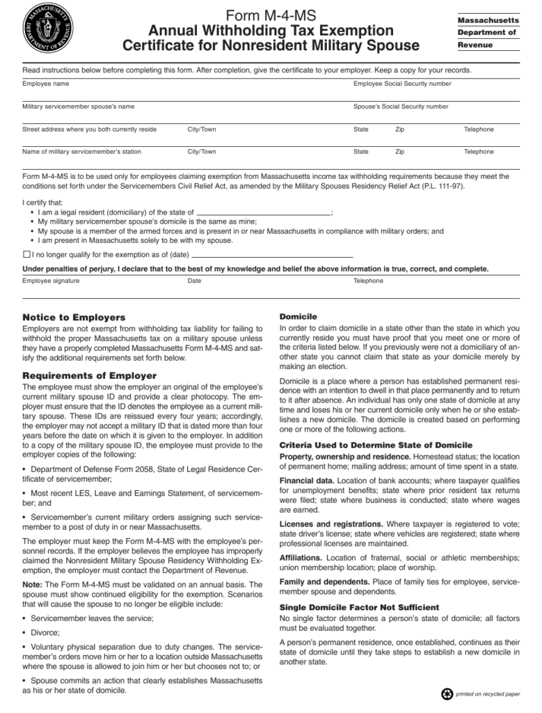 Form M 4 MS Download Printable PDF Or Fill Online Annual Withholding 