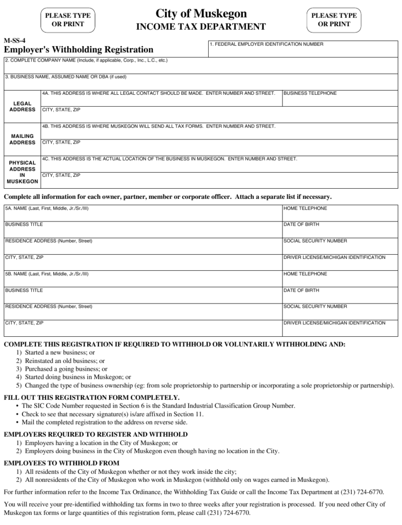 Form M SS 4 Download Printable PDF Or Fill Online Employer s 