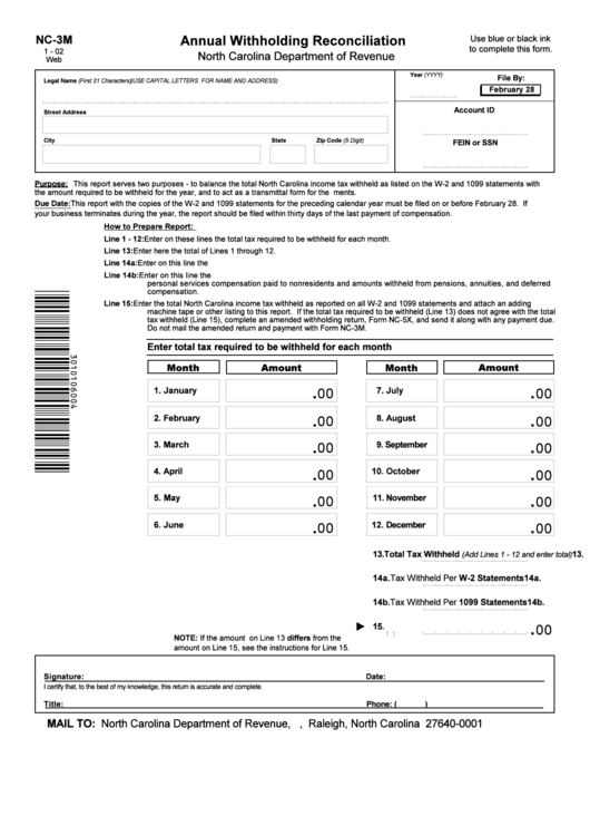 Form Nc 3m Annual Withholding Reconciliation North Carolina 