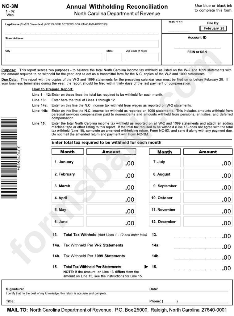 Form Nc 3m Annual Withholding Reconciliation North Carolina 