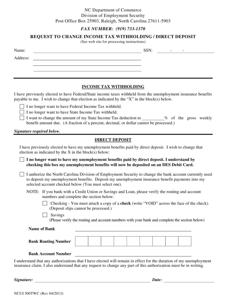 Form NCUI500TWC Download Fillable PDF Or Fill Online Request To Change