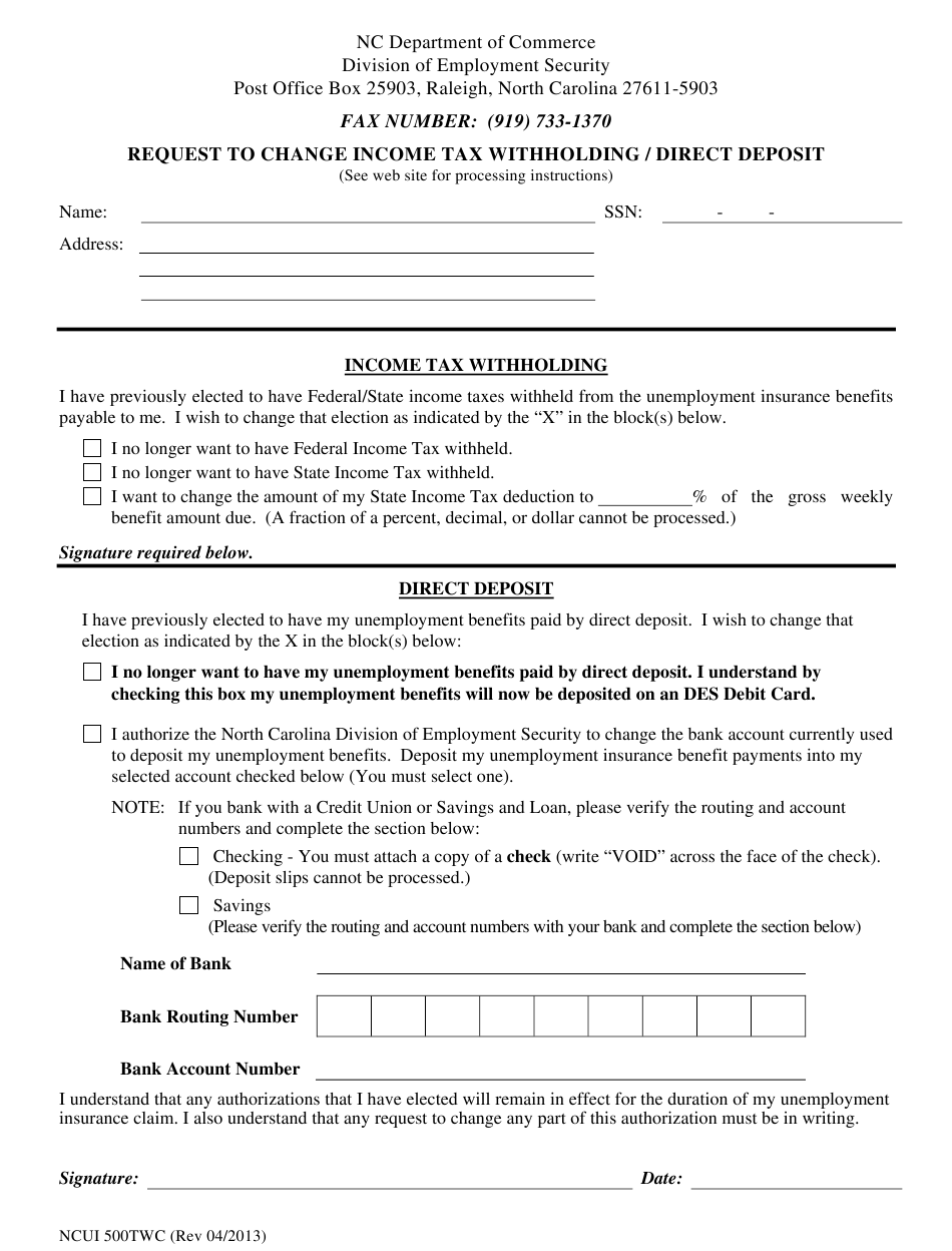 Form NCUI500TWC Download Fillable PDF Or Fill Online Request To Change 