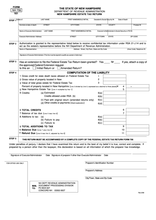 Form Nh 706 New Hampshire Estate Tax Return Printable Pdf Download