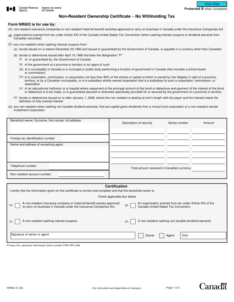 Form NR602 Download Fillable PDF Or Fill Online Non resident Ownership 