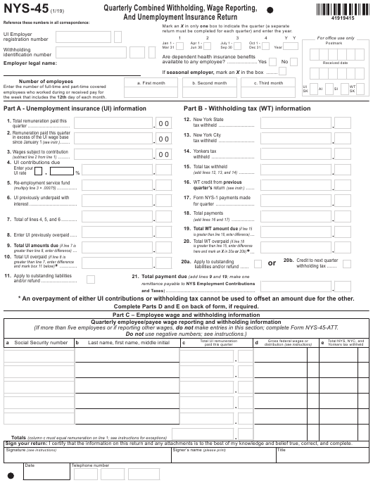 Form NYS 45 Download Fillable PDF Or Fill Online Quarterly Combined