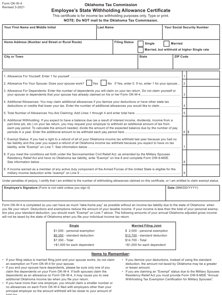 Form OK W 4 Download Fillable PDF Or Fill Online Employee s State 