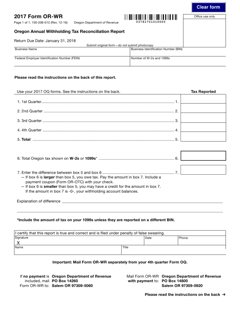 Form OR WR Download Fillable PDF Or Fill Online Oregon Annual 