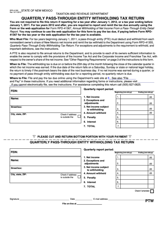 Form Rpd 41355 Quarterly Pass Through Entity Withholding Tax Return 