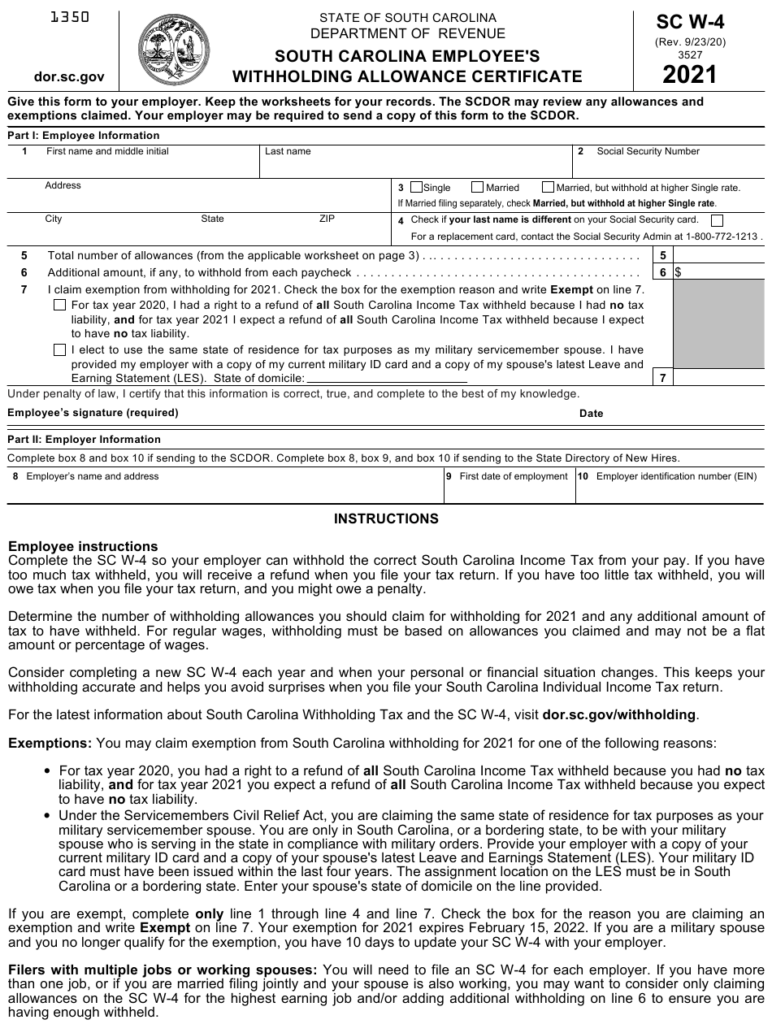 Form SC W 4 Download Fillable PDF Or Fill Online South Carolina 