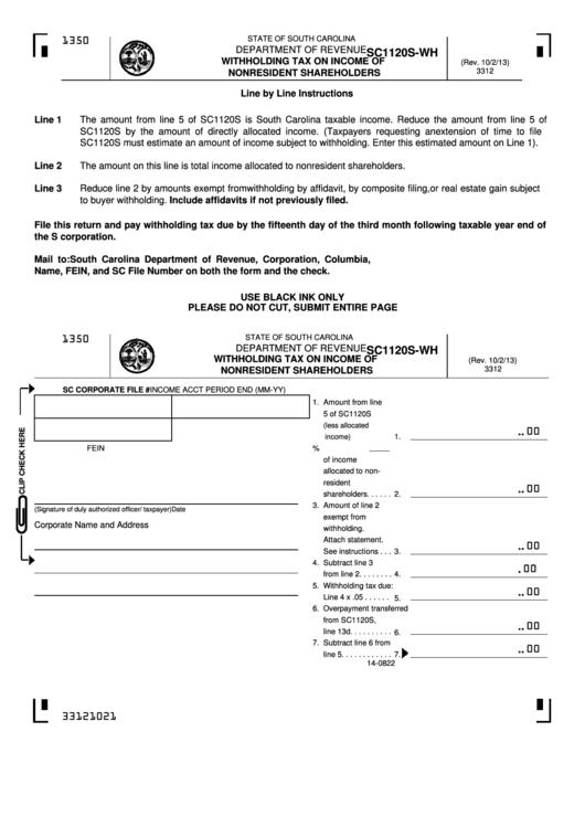 Form Sc1120s Wh South Carolina Withholding Tax On Income Of 