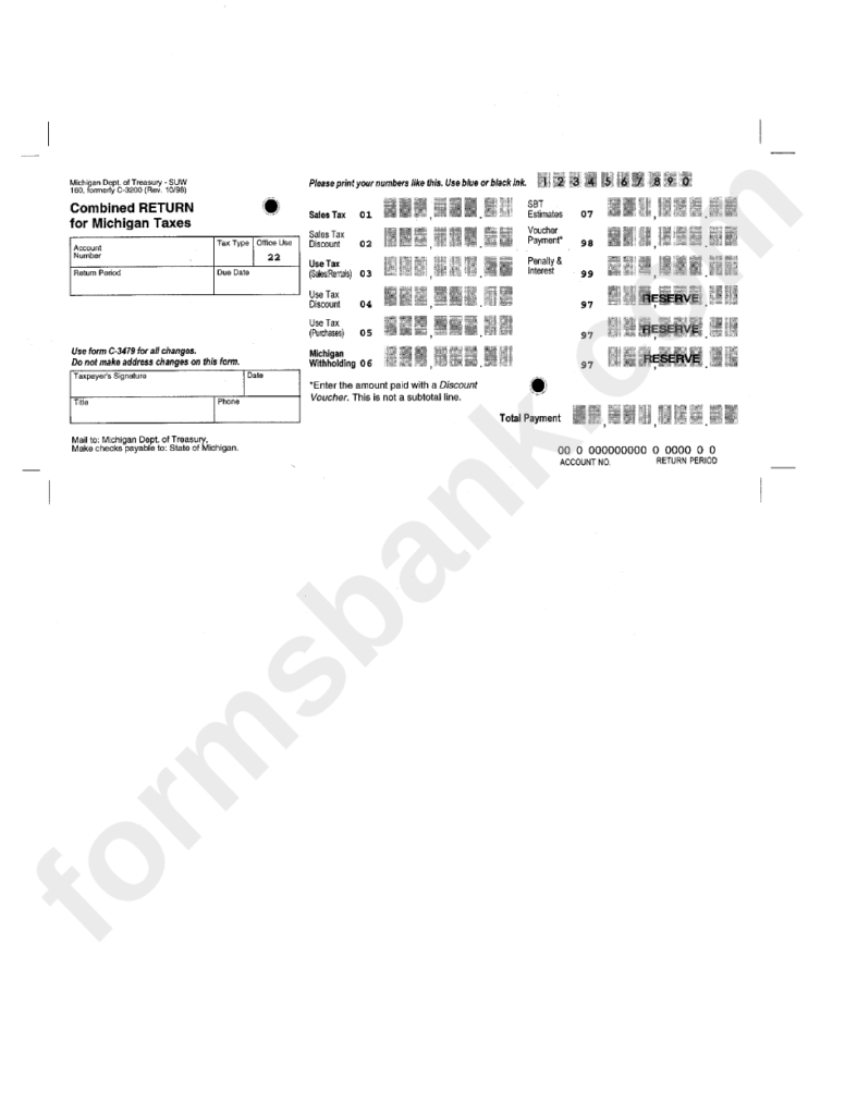 Form Suw 160 Combined Return For Michigan Taxes Printable Pdf Download