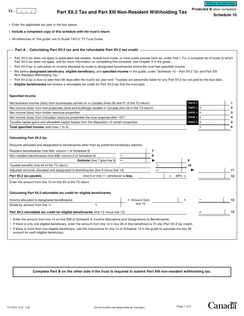 Form T3 Schedule 10 Download Fillable PDF Or Fill Online Part XII 2 Tax 