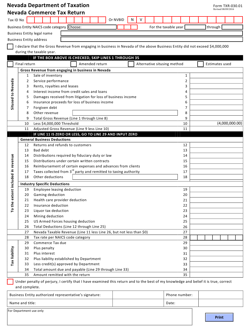 Form TXR 030 01 Download Fillable PDF Or Fill Online Nevada Commerce 