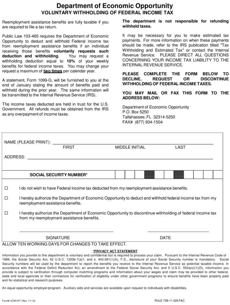 Form UCW4VT Download Printable PDF Or Fill Online Voluntary Withholding