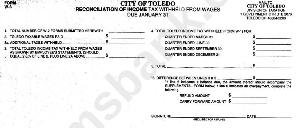 Form W 3 Reconciliation Of Income Tax Withheld From Wages City Of 