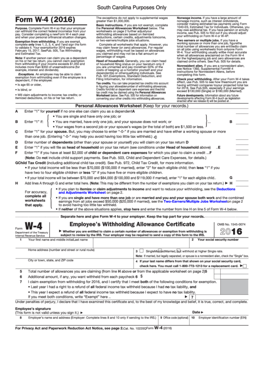Form W 4 Employee S Withholding Allowance Certificate South Carolina 