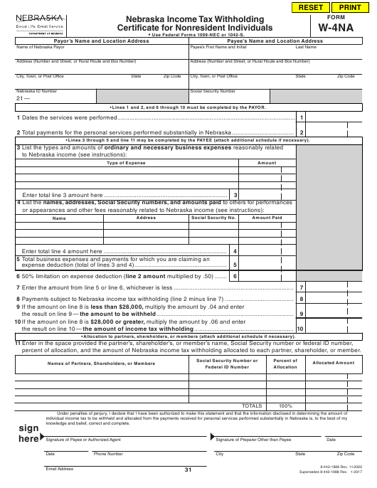 Form W 4NA Download Fillable PDF Or Fill Online Nebraska Income Tax 