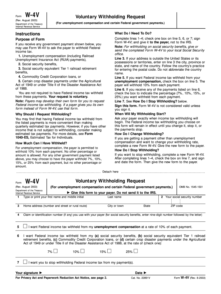 Form W 4V Rev August Fill In Capable Voluntary Withholding Request 