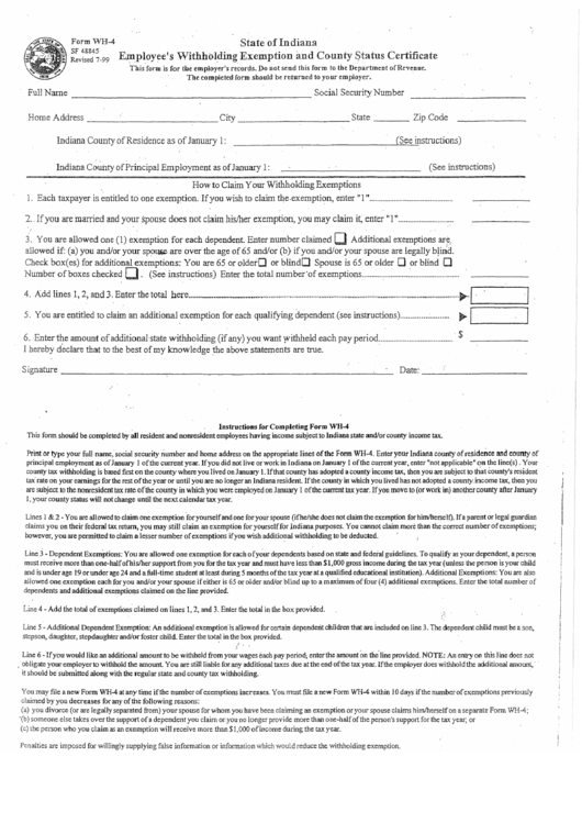 Form Wh 4 Employee S Withholding Exemption And County Status 2292