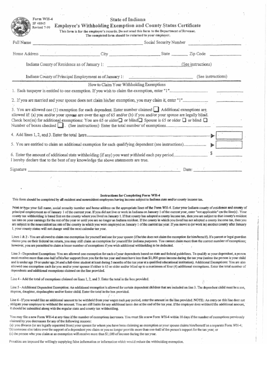 Form Wh 4 Employee S Withholding Exemption And County Status