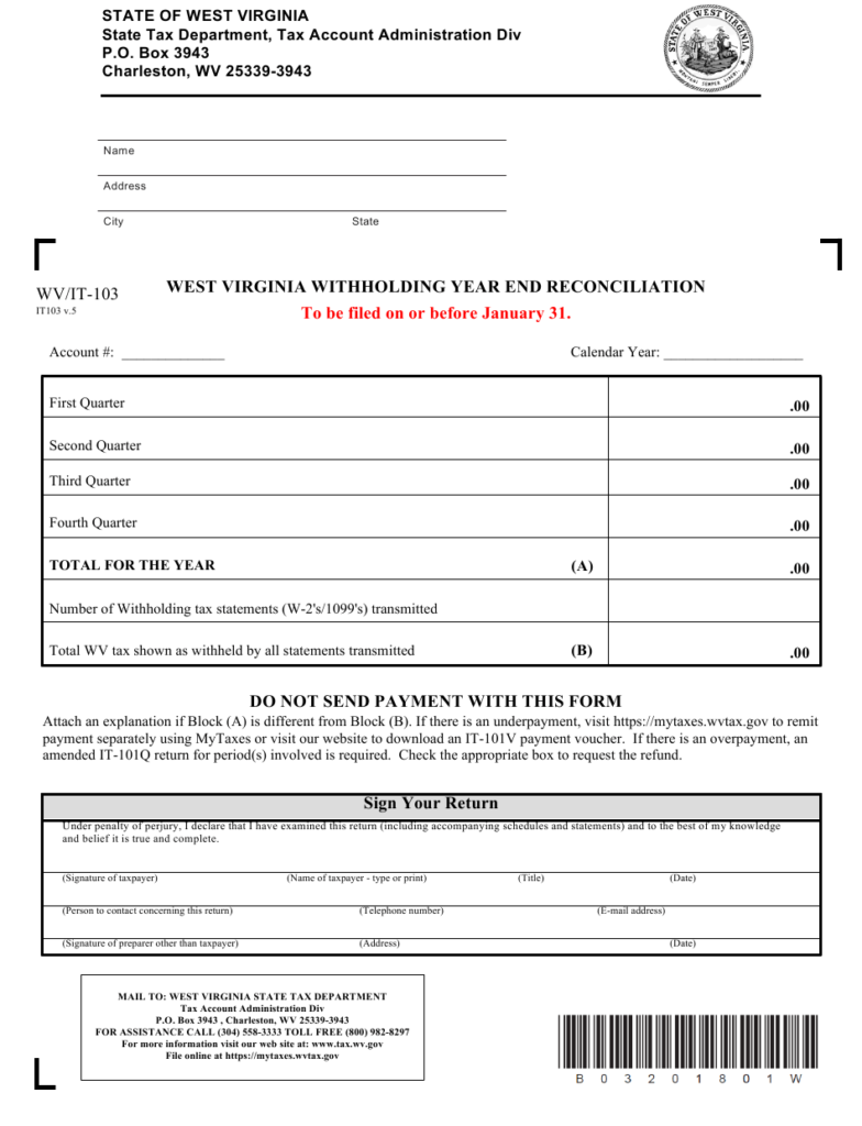 Form WV IT 103 Download Printable PDF Or Fill Online West Virginia 