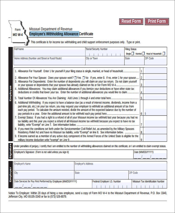 FREE 9 Sample Employee Tax Forms In MS Word PDF