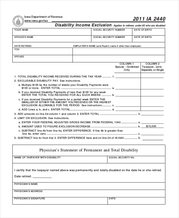 FREE 9 Sample Social Security Disability Forms In PDF Word