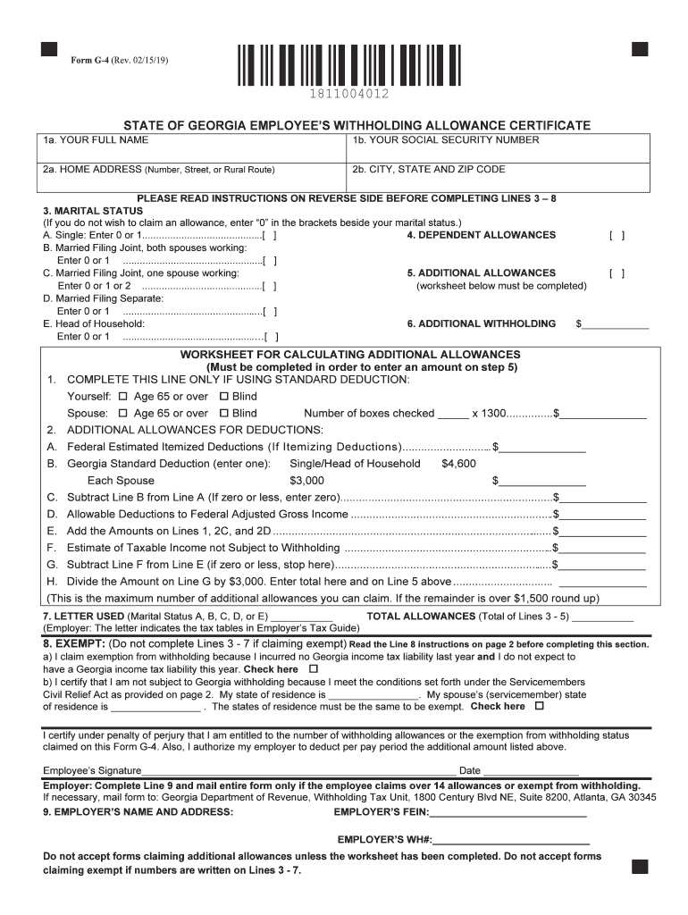 Georgia State Withholding Form 2019 Fill Out And Sign Printable PDF 