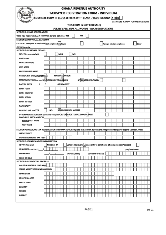 Ghana Revenue Authority Taxpayer Registration Form Individual 