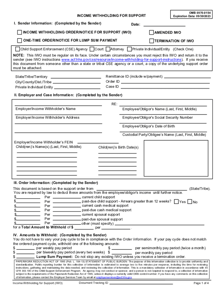 HHS Income Withholding For Support Fill And Sign Printable Template 