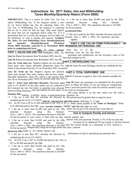 Instructions For 2017 Sales Use And Withholding Taxes Monthly 