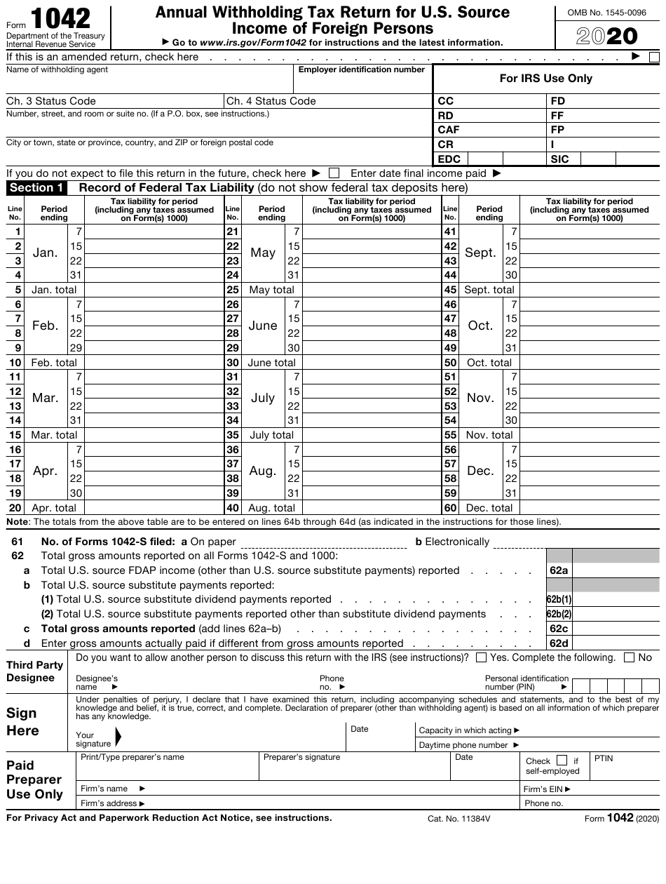 IRS Form 1042 Download Fillable PDF Or Fill Online Annual Withholding 