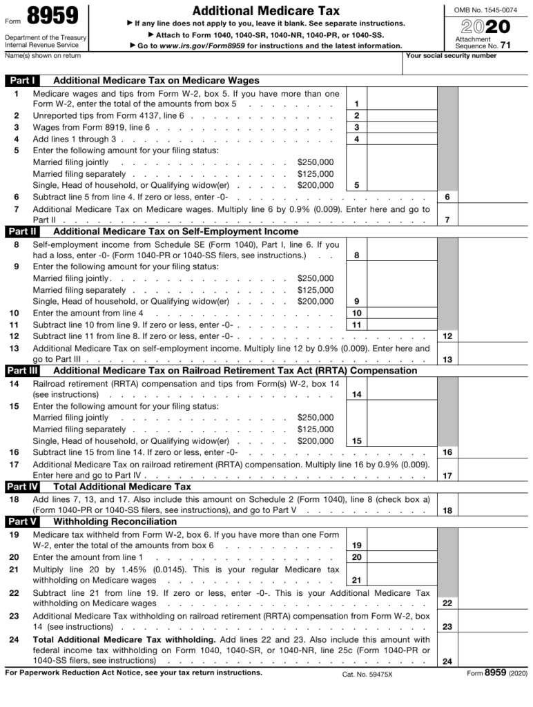 IRS Form 8959 Download Fillable PDF Or Fill Online Additional Medicare 
