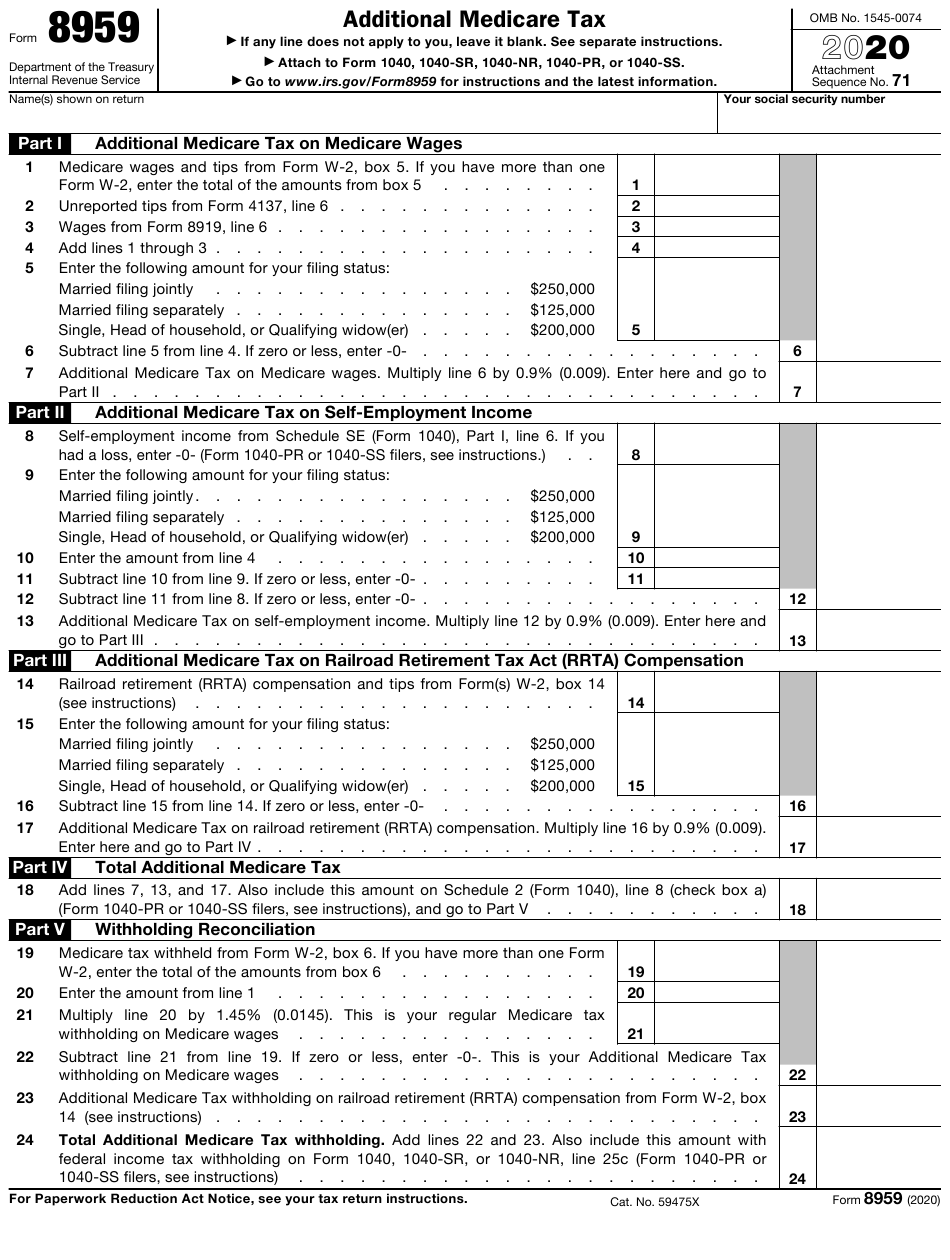 IRS Form 8959 Download Fillable PDF Or Fill Online Additional Medicare 