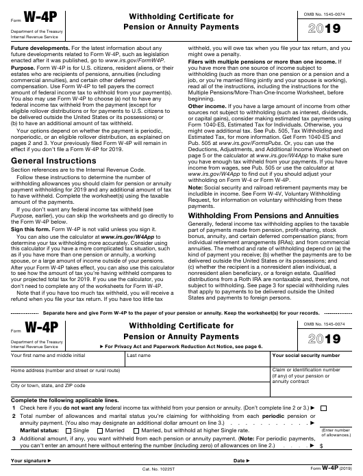 IRS Form W 4P Download Fillable PDF 2019 Withholding Certificate For 