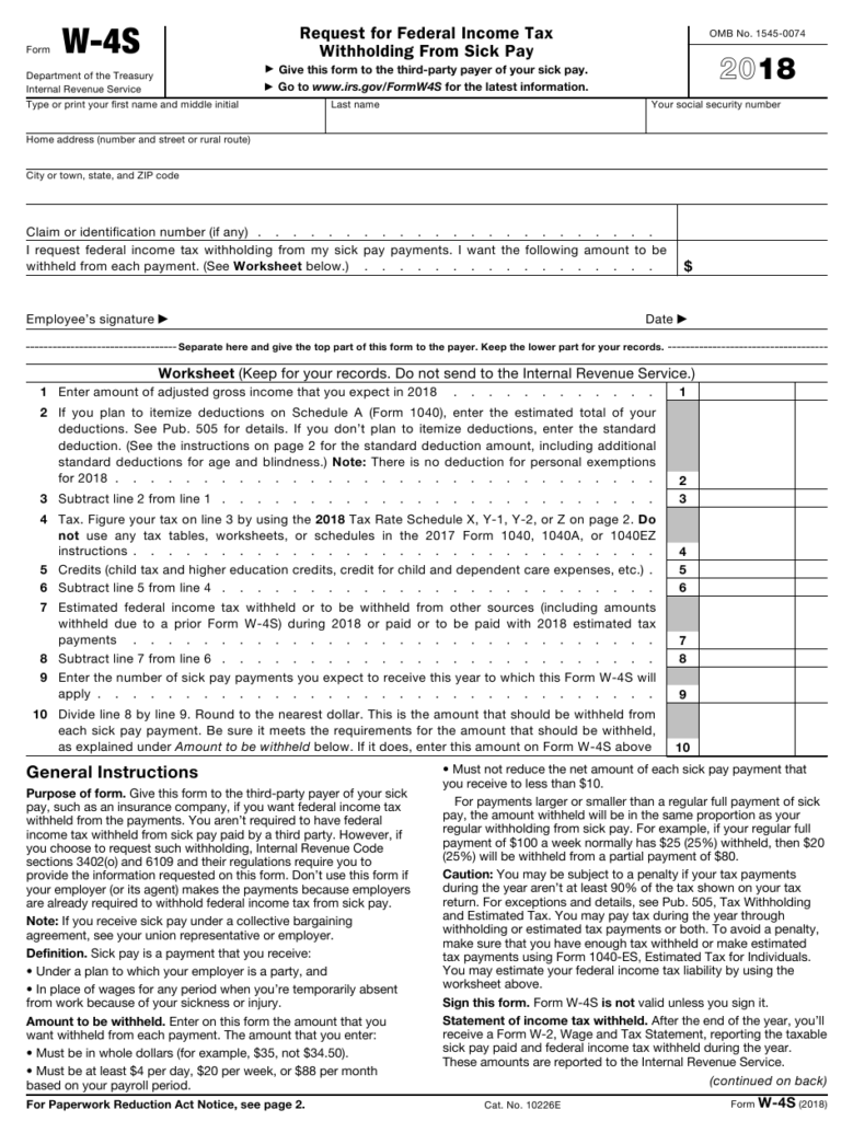 IRS Form W 4S Download Fillable PDF Or Fill Online Request For Federal 