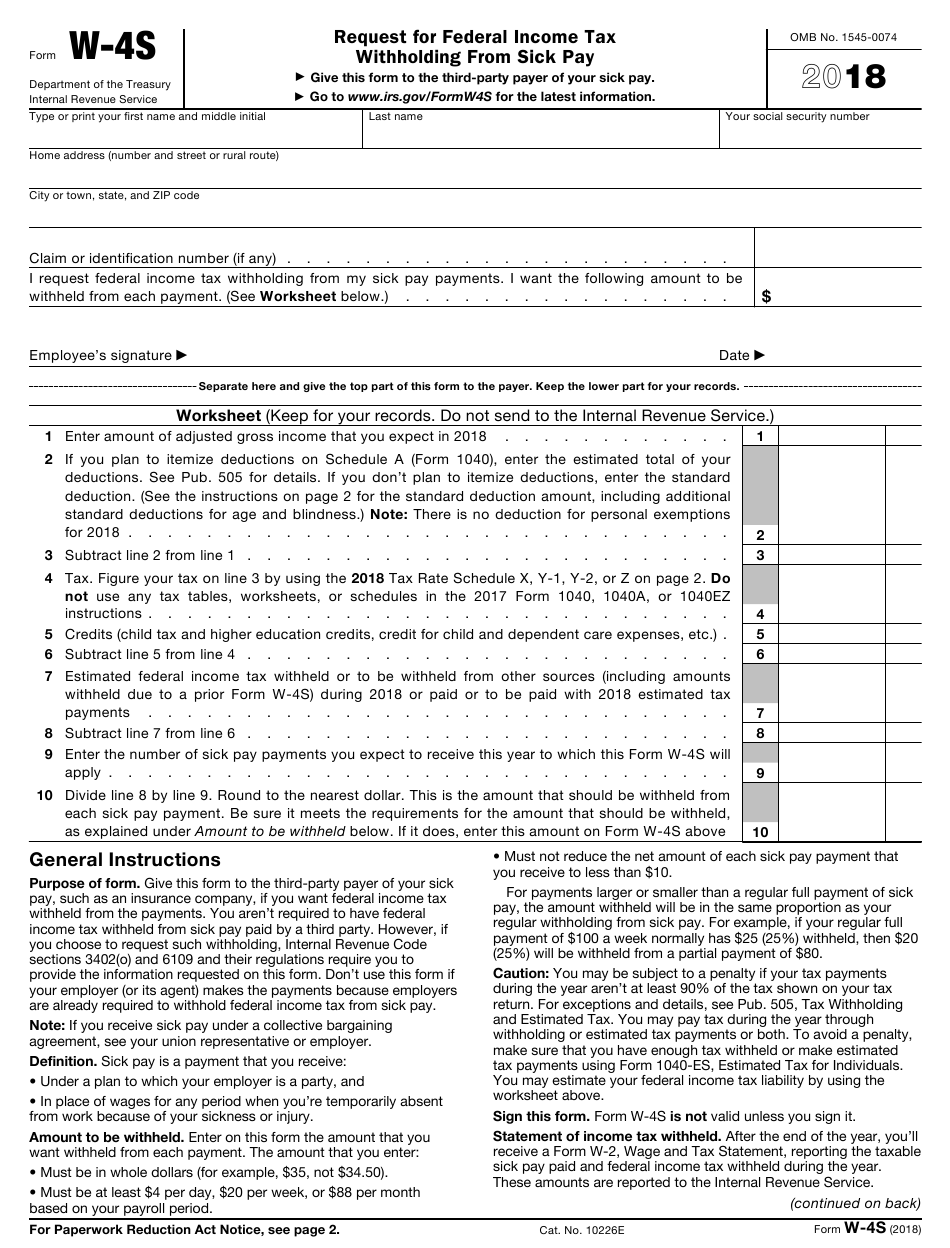IRS Form W 4S Download Fillable PDF Or Fill Online Request For Federal 