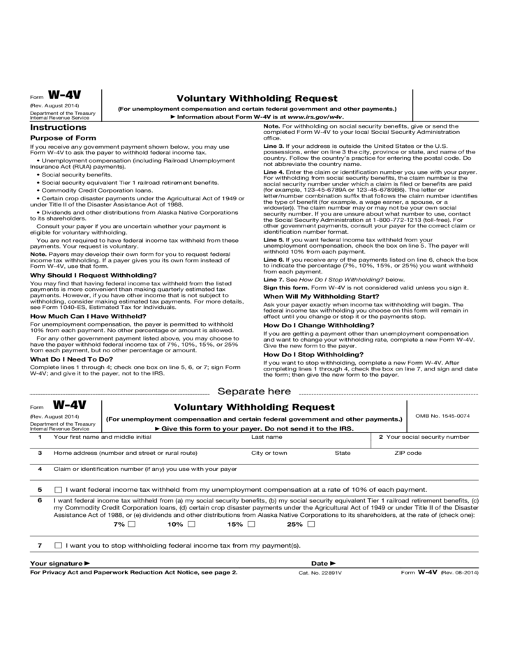 IRS Form W 4V Voluntary Withholding Request 2021 W4 Form 2021