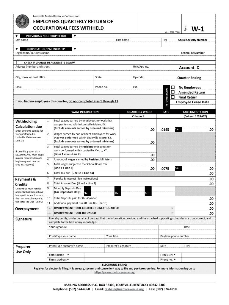 KY W 1 Louisville 2018 Fill Out Tax Template Online US Legal Forms