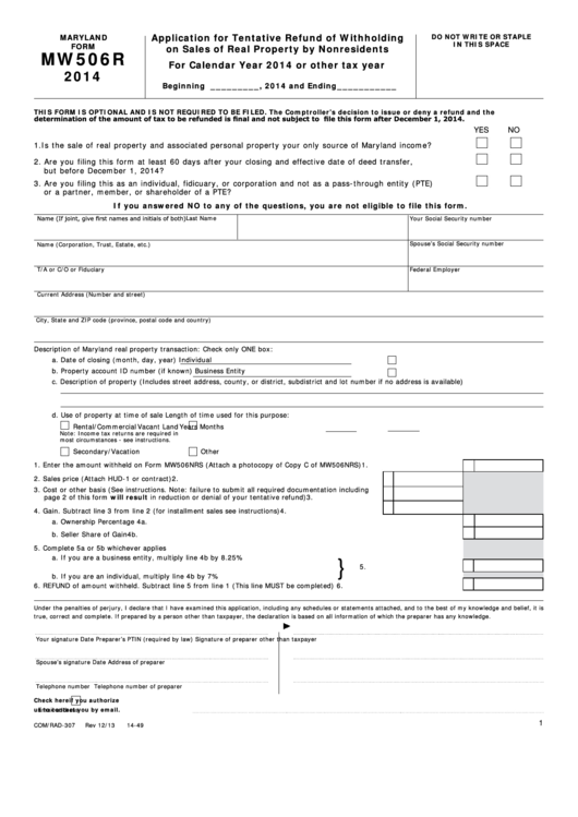 Maryland State Withholding Form