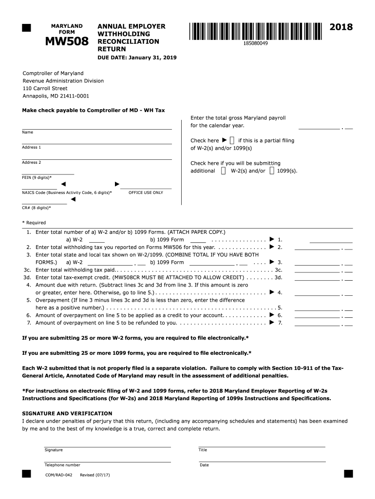 MD Comptroller MW508 2018 Fill Out Tax Template Online US Legal Forms