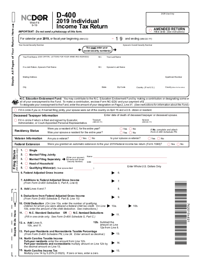 Nc Tax Form D 400 Slidedocnow