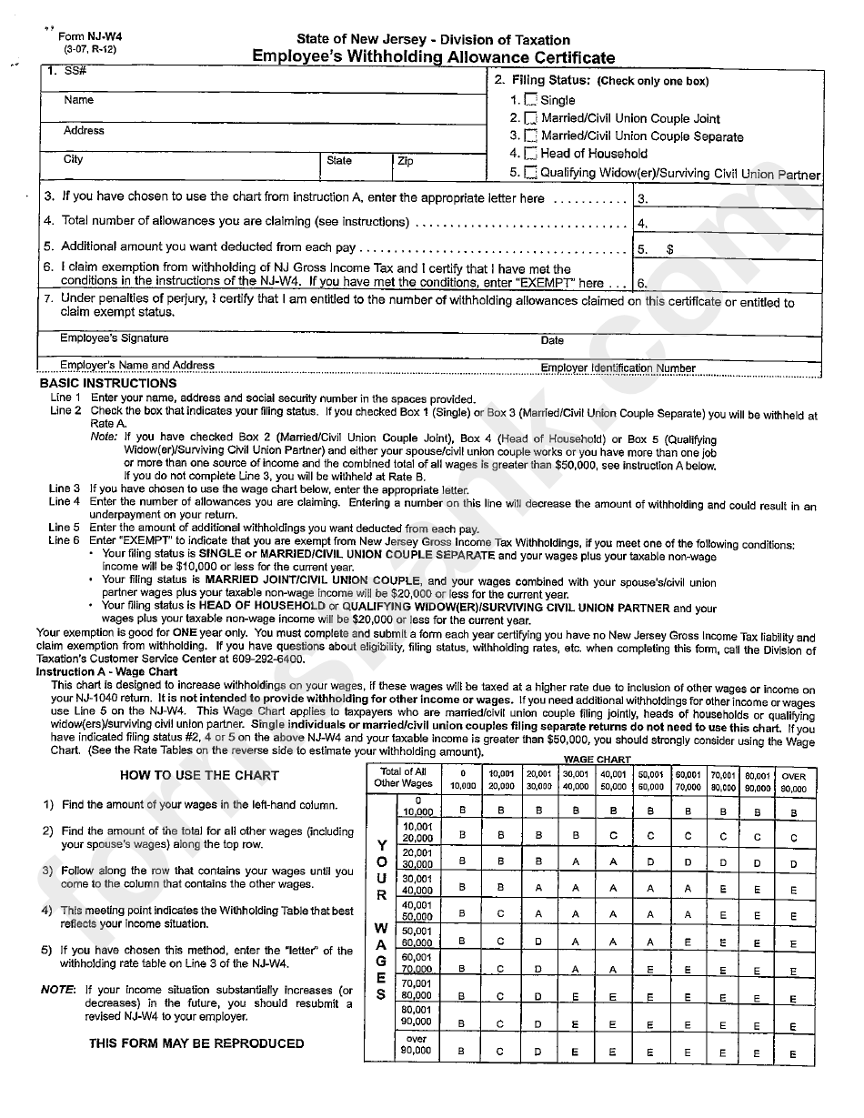 New Jersey W 4 Form W4 Form 2021