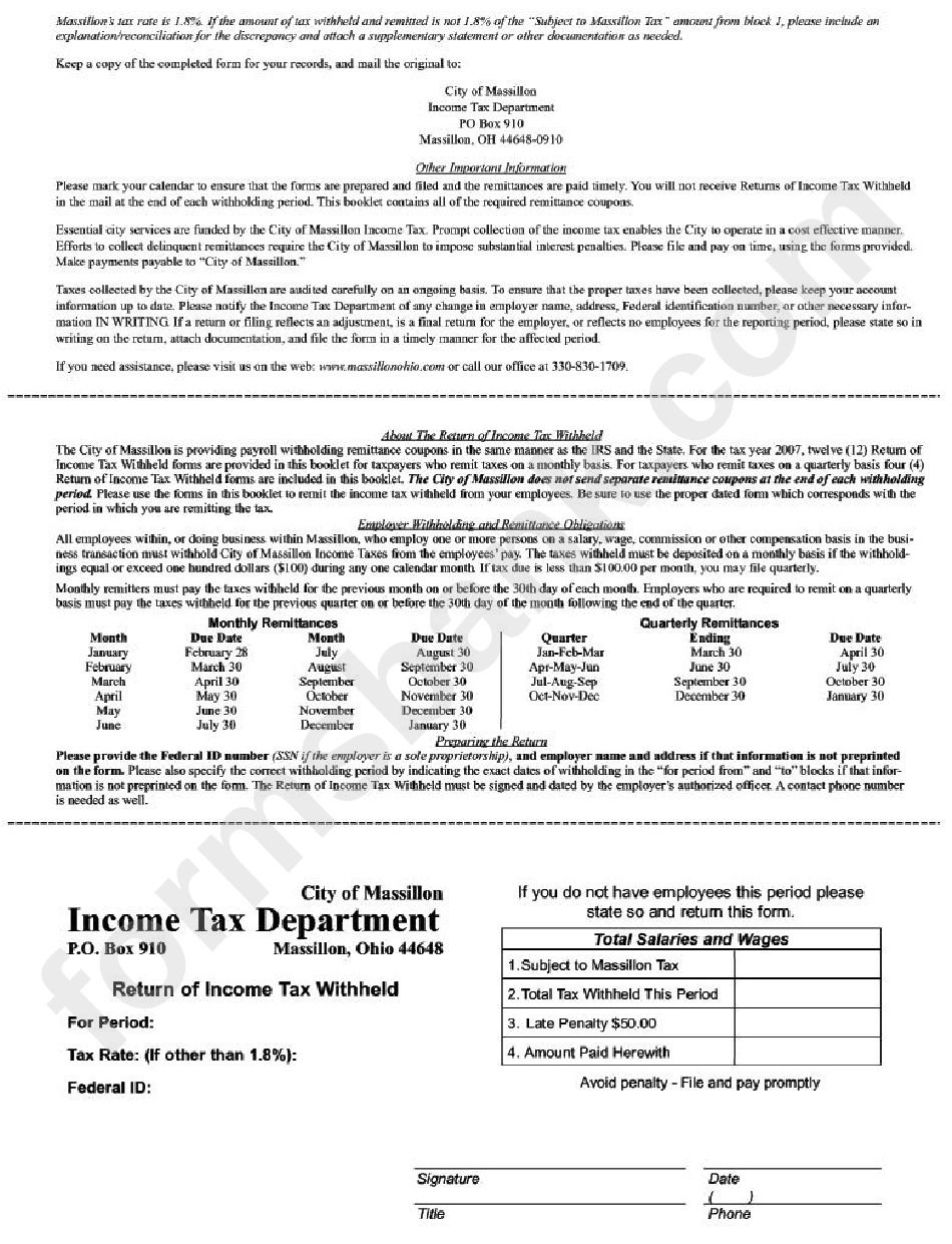 Return Of Income Tax Withheld Form State Of Ohio Printable Pdf Download