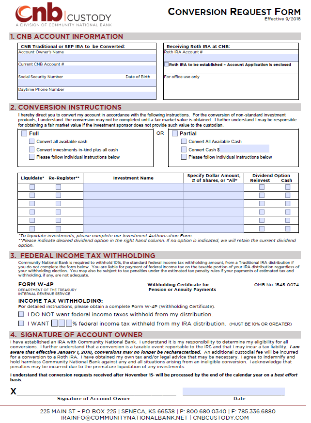 Roth Conversion Request Community National Bank