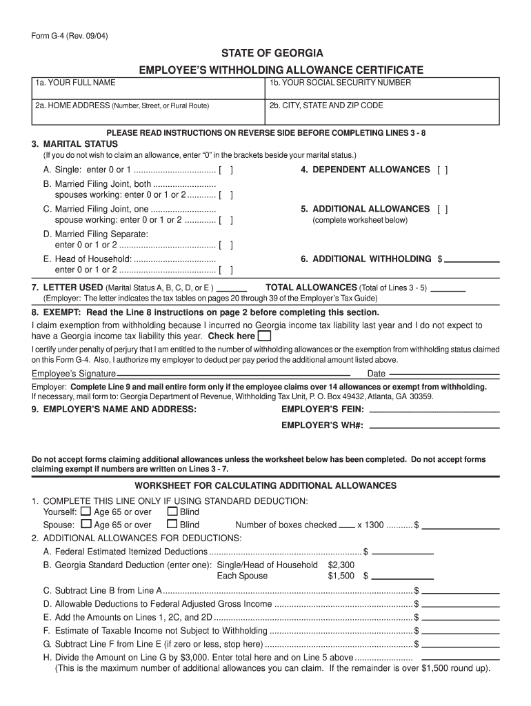 State Of Georgia Employee Withholding Marital Status 0 Form Fill Out 