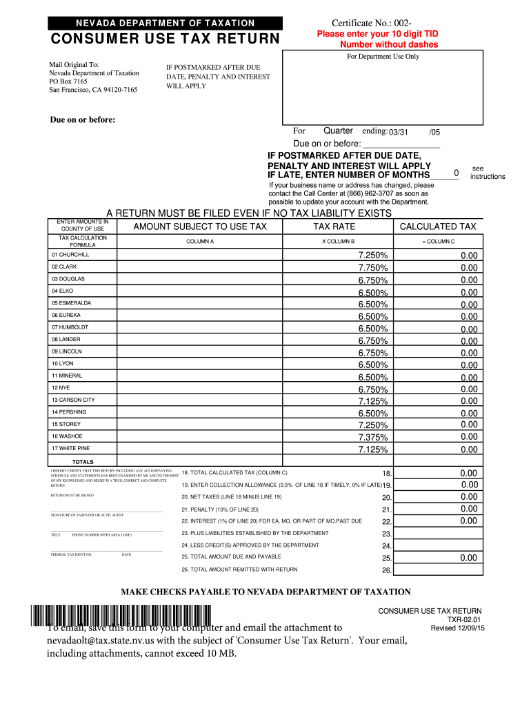 State Of Nevada Consumer Use Tax Form Fill Online Printable 
