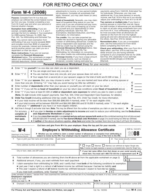 W 4 Federal Tax Withholding Allowance Certificate