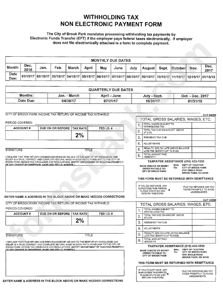 Withholding Tax Non Electronic Payment Form Printable Pdf Download